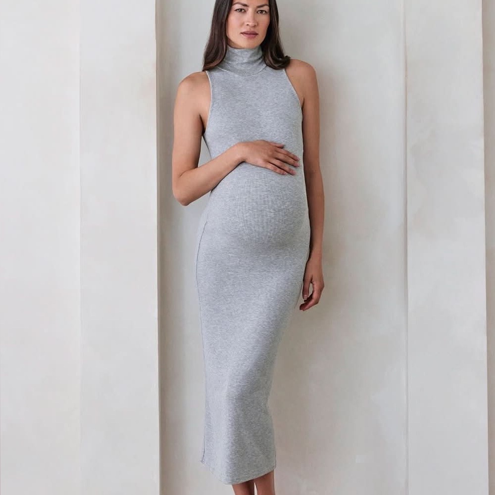 BUMPSUIT Sleeveless Light Gray Turtleneck Maxi Dress